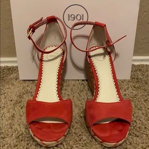 1901 Ankle Strap Red Suede Wedge Sandal Size 9